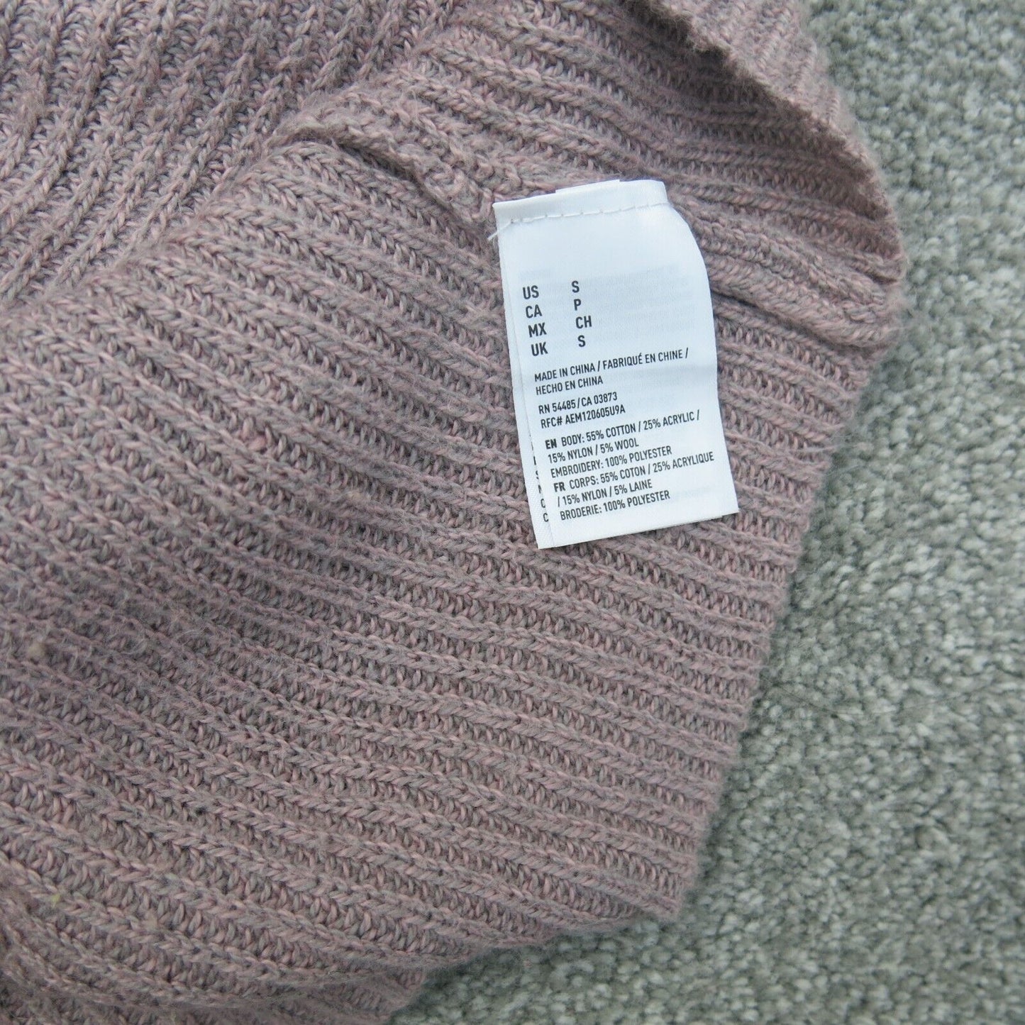 American Eagle Womens Pullover Sweater Floral Long Sleeves Nude Pink Size Small