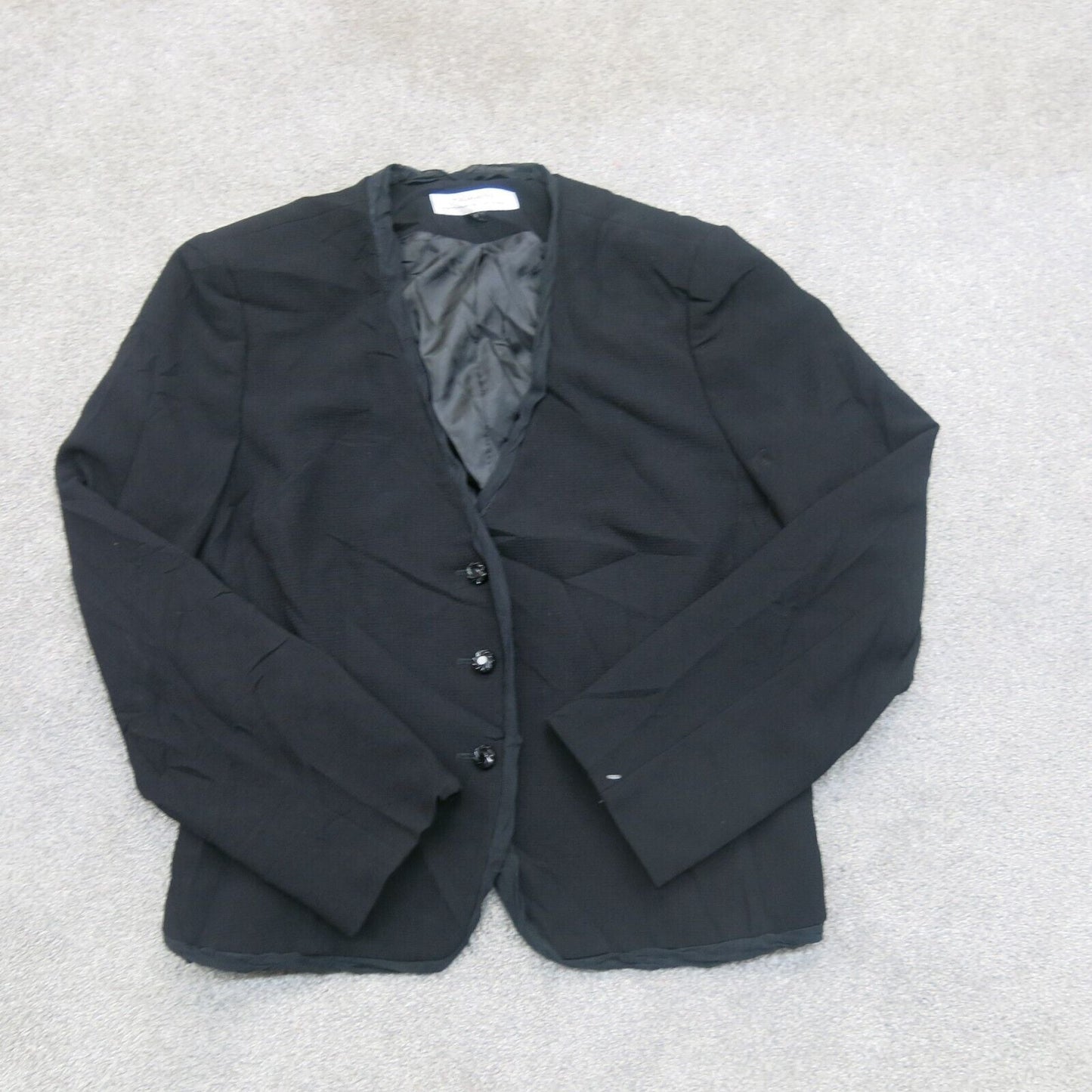 Tahari Womens Blazer Coat Long Sleeves Front Button Pockets Black Size 14