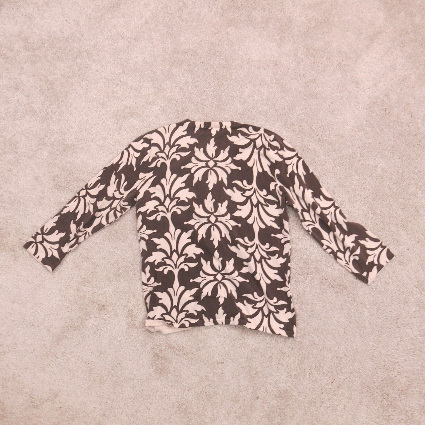 Ann Taylor Womens Knitted Cardigan 3/4 Sleeves Floral White Black Size Small