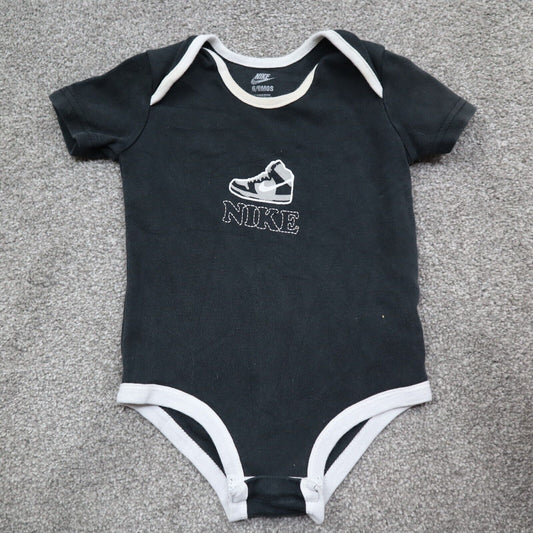Nike Bodysuit Baby Boys Sz 6/9 Black Athletic Sports Creeper Romper Short Sleeve