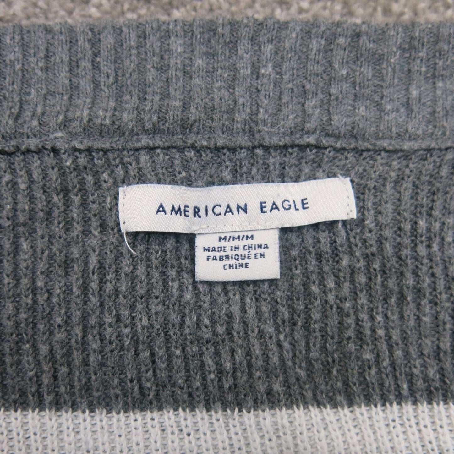 American Eagle Women Sweater Pullover Striped V Neck Long Sleeve Gray White SZ M