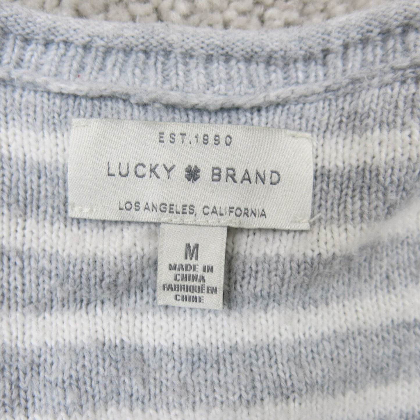 Lucky Brand Womens Sweater Knitted Striped Pullover Long Sleeves Gray White SZ M