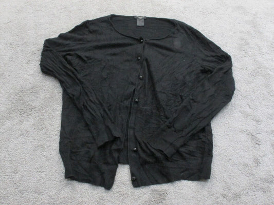 Ann Taylor Womens Cardigan Sweater Front Button Long Sleeves Black Size Medium
