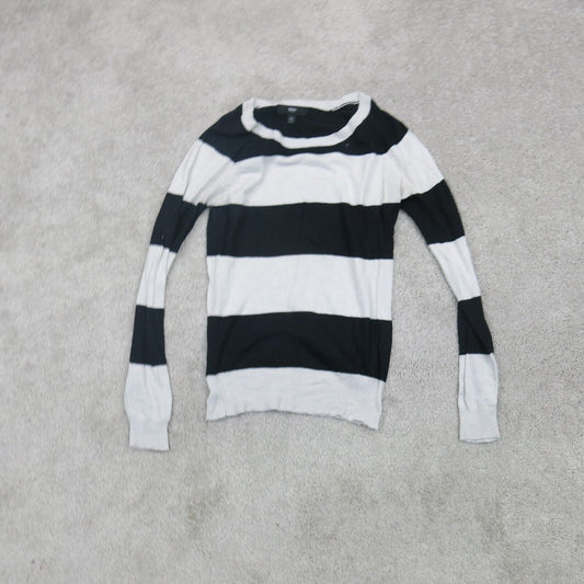 Mossimo Womens Pullover Sweater Knitted Long Sleeve Striped Black White Size S