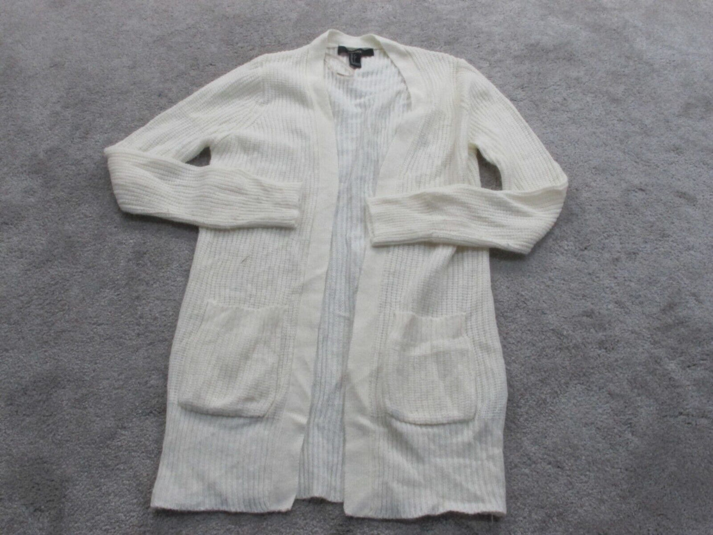 Forever 21 Womens Cardigan Sweater Open Front Long Sleeves Pockets White Size S