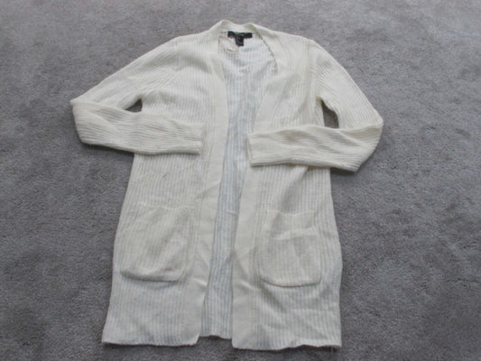 Forever 21 Womens Cardigan Sweater Open Front Long Sleeves Pockets White Size S
