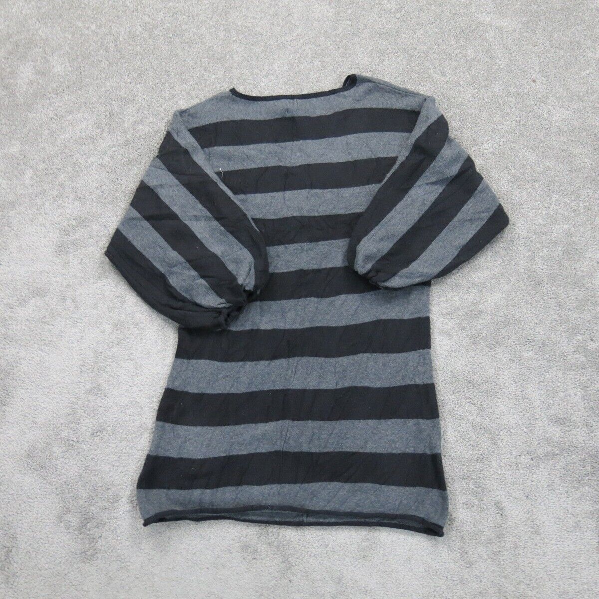 Calvin Klein Womens Striped Pullover Sweater Long Sleeve V-Neck Black Gray SZ XL