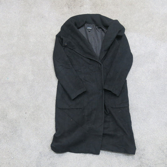 Express Womens Over Coat Long Sleeves Open Front Pockets Black Size S/P