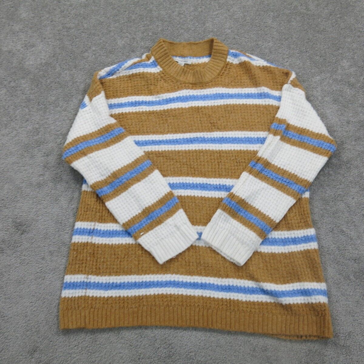 American Eagle Womens Pullover Sweater Crew Neck Striped White Brown Size Small