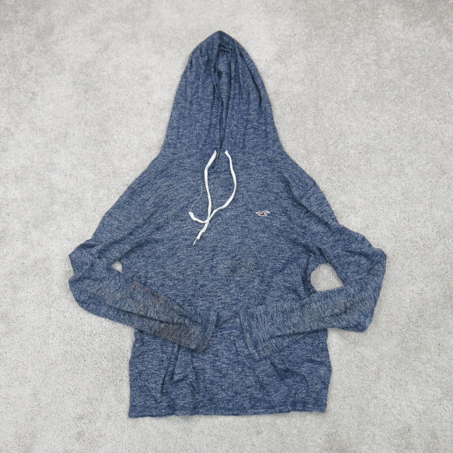 Hollister Women Hoodie Sweatshirt Long Sleeve Kangaroo Pockets Blue White Size S