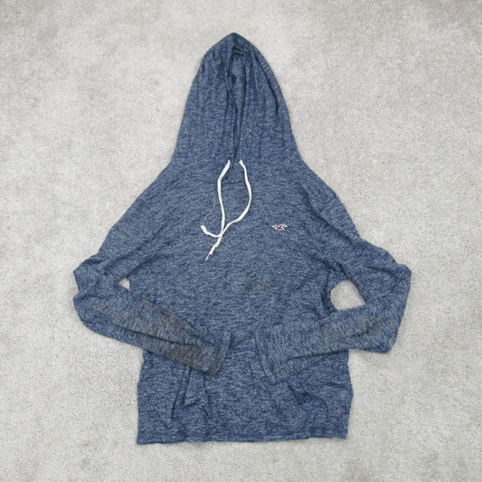 Hollister Women Hoodie Sweatshirt Long Sleeve Kangaroo Pockets Blue White Size S