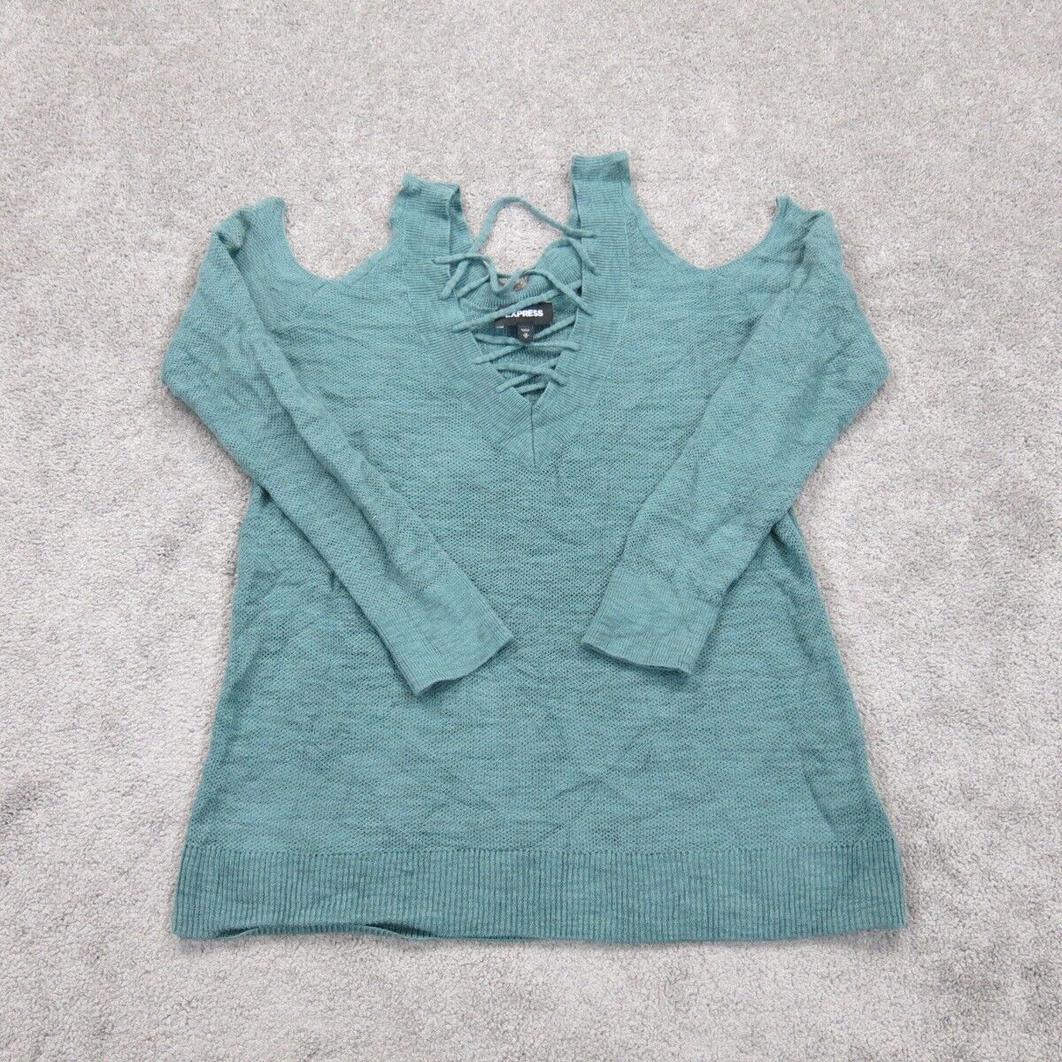Express Womens Cold Shoulder Pullover Sweater Long Sleeve Sea Green Size Medium