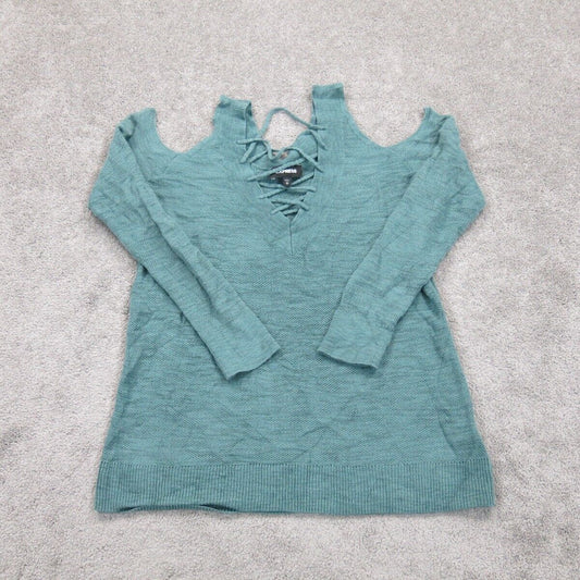 Express Womens Cold Shoulder Pullover Sweater Long Sleeve Sea Green Size Medium