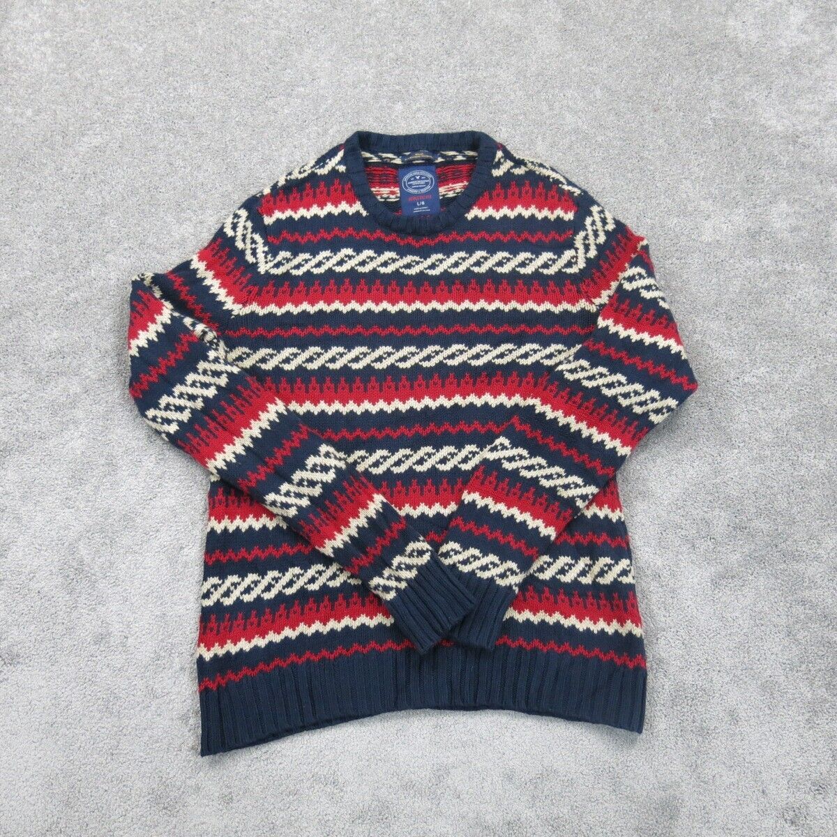 American Eagle Womens Pullover Sweater Athletic Fit Crew Neck Striped Blue SZ L