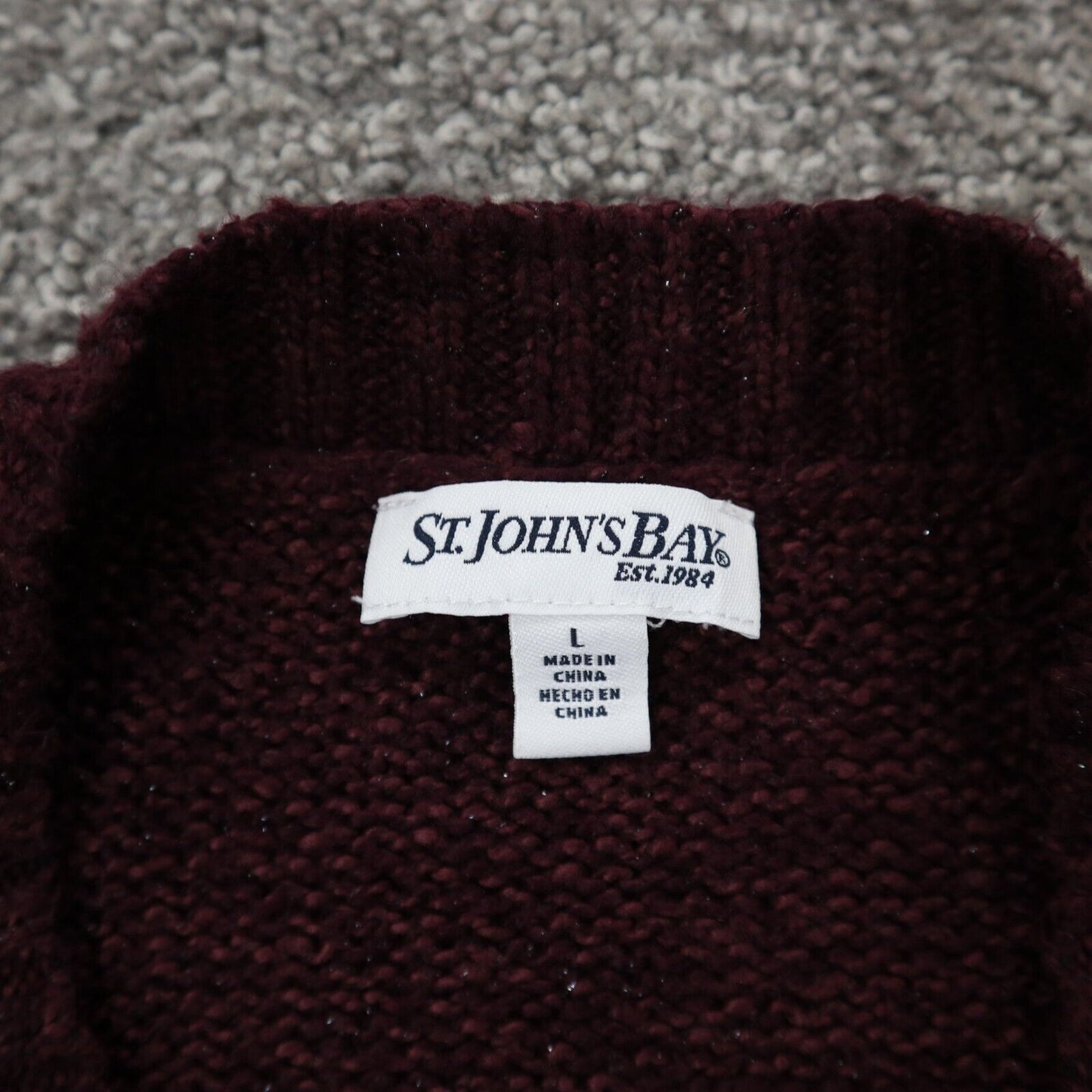 ST Johns Bay Womens Pullover Sweater Knitted Long Sleeves Maroon Size Large