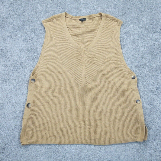 Talbots Women Knitted Vest Sweater Sleeveless V Neck Tan Size Medium