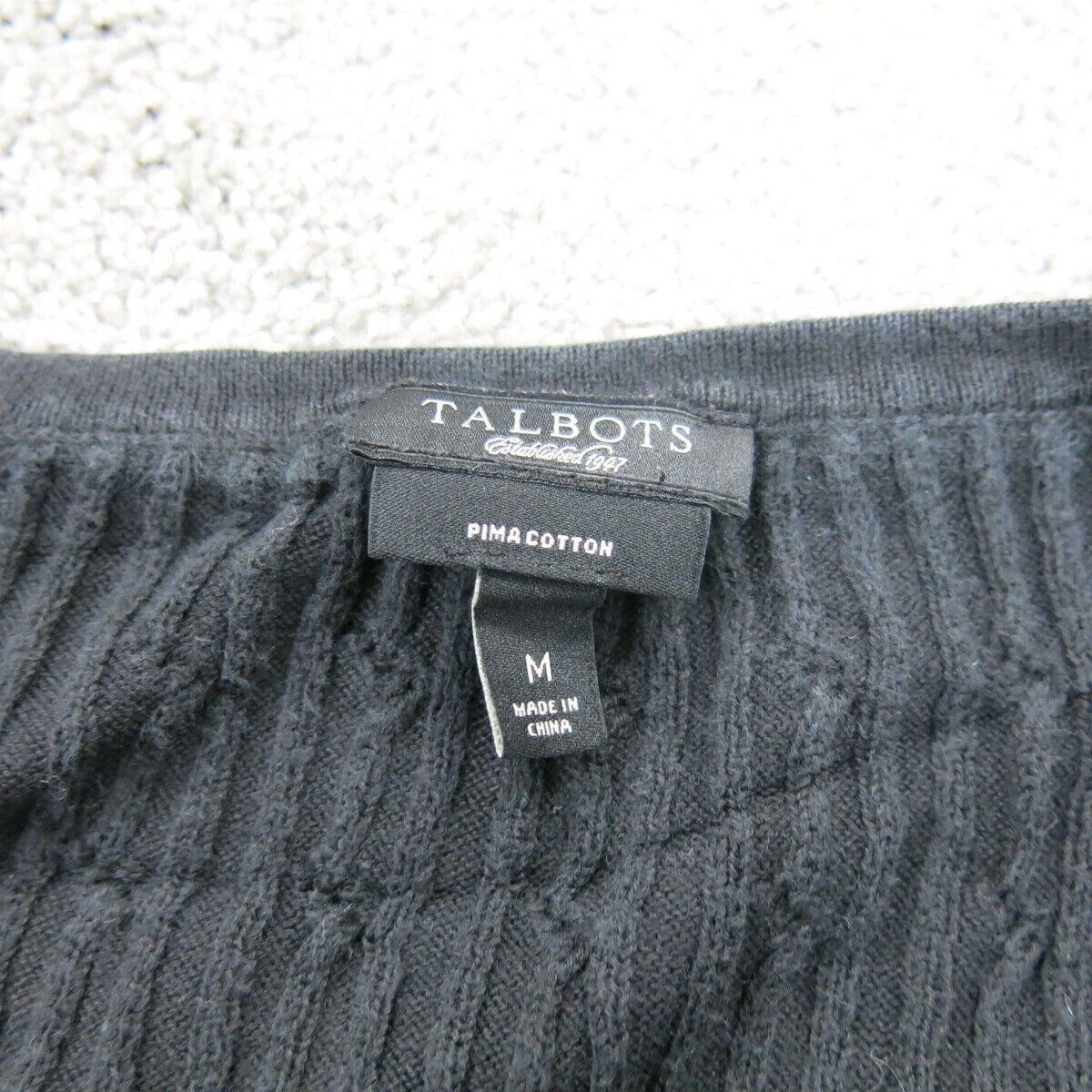 Talbots Women Knitted Sweater Long Sleeve V Neck Pima Cotton Black SZ Medium