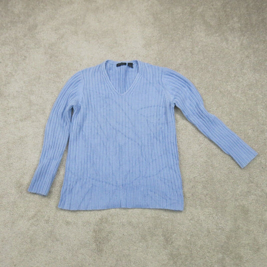 Express Womens Pullover Sweater Knitted Long Sleeves V Neck Blue Size X Large