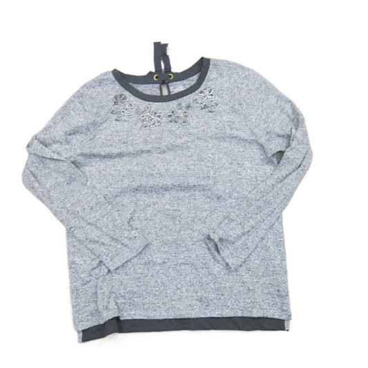 St Johns Bay Womens Sweater Knitted Long Sleeve Embroidered Gray Size X Large