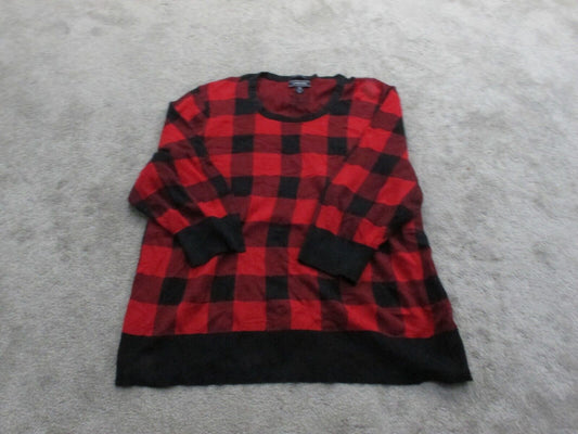 Lands End Women Knitted Sweater 34 Sleeve Round Neck 100% Supima Cotton Red 3X