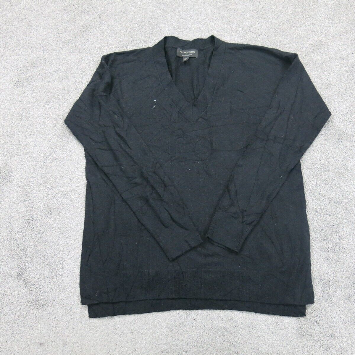 Banana Republic Women Pullover Sweater V-Neck Knitted Long Sleeve Black Size M