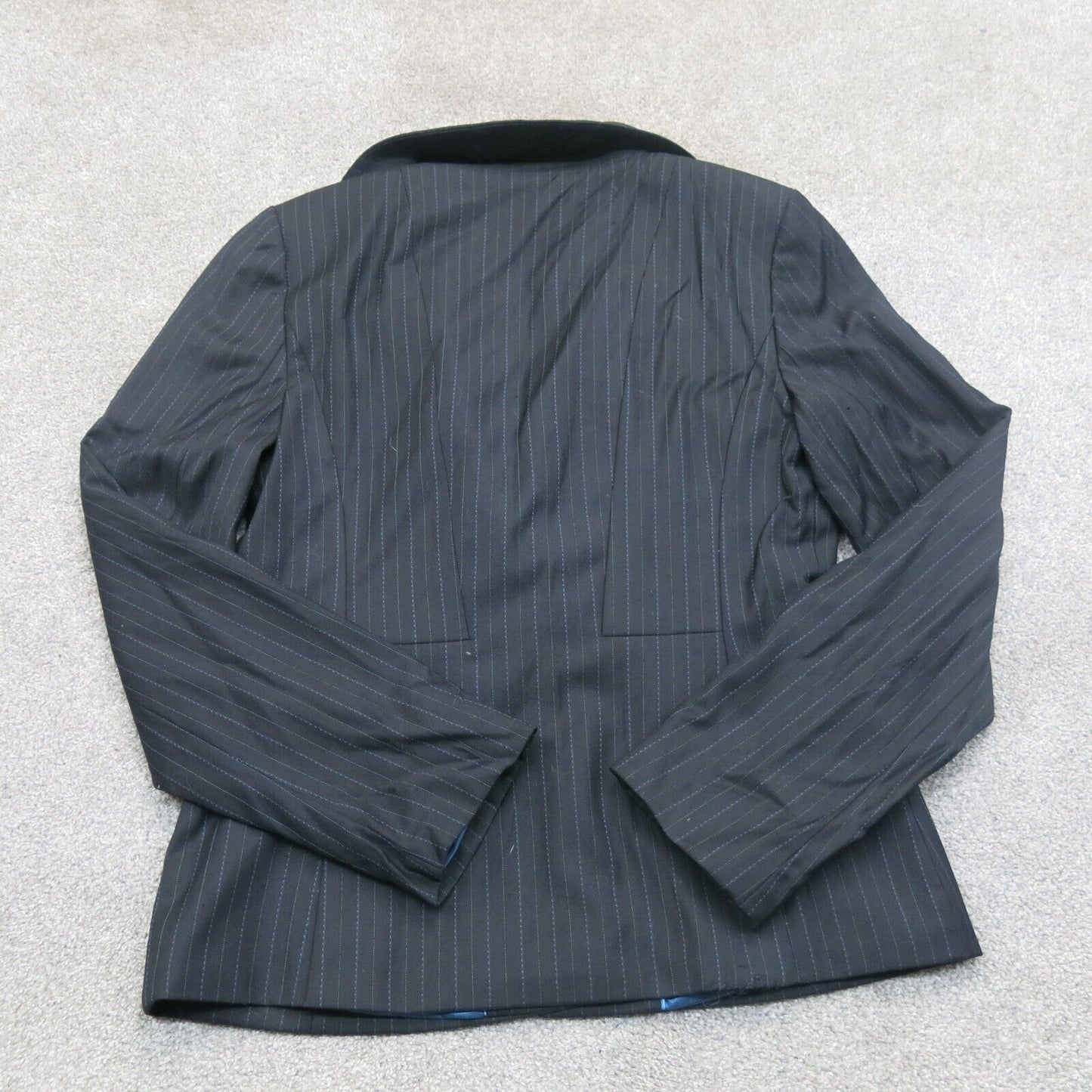Ann Taylor Womens Pin Striped Blazer Coat Single Breasted Long Sleeve Black SZ 4