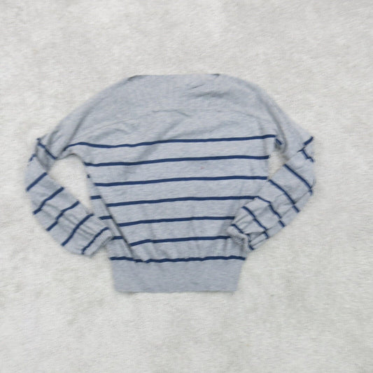 Lucky Brand Women Knitted Sweater Striped Long Sleeve Stretch Blue Gray Size S