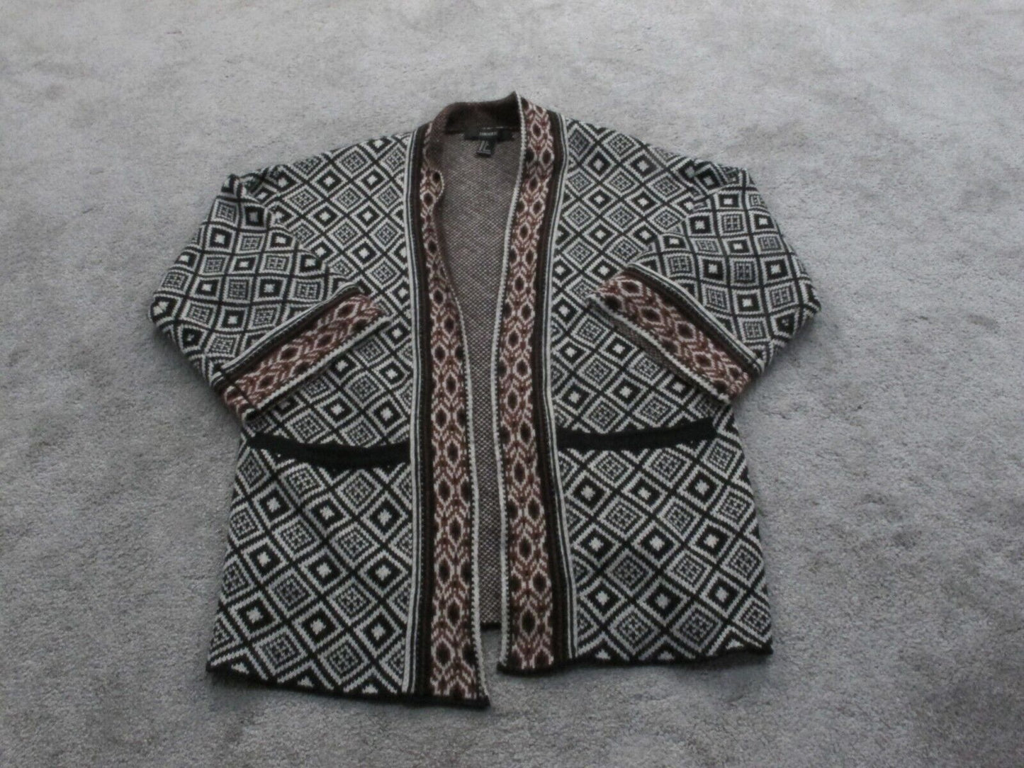 Forever 21 Women Check Knit Cardigan Sweater Open Front Black White Size Small