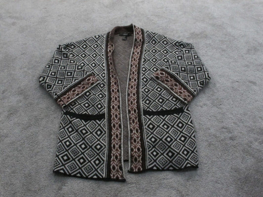 Forever 21 Women Check Knit Cardigan Sweater Open Front Black White Size Small