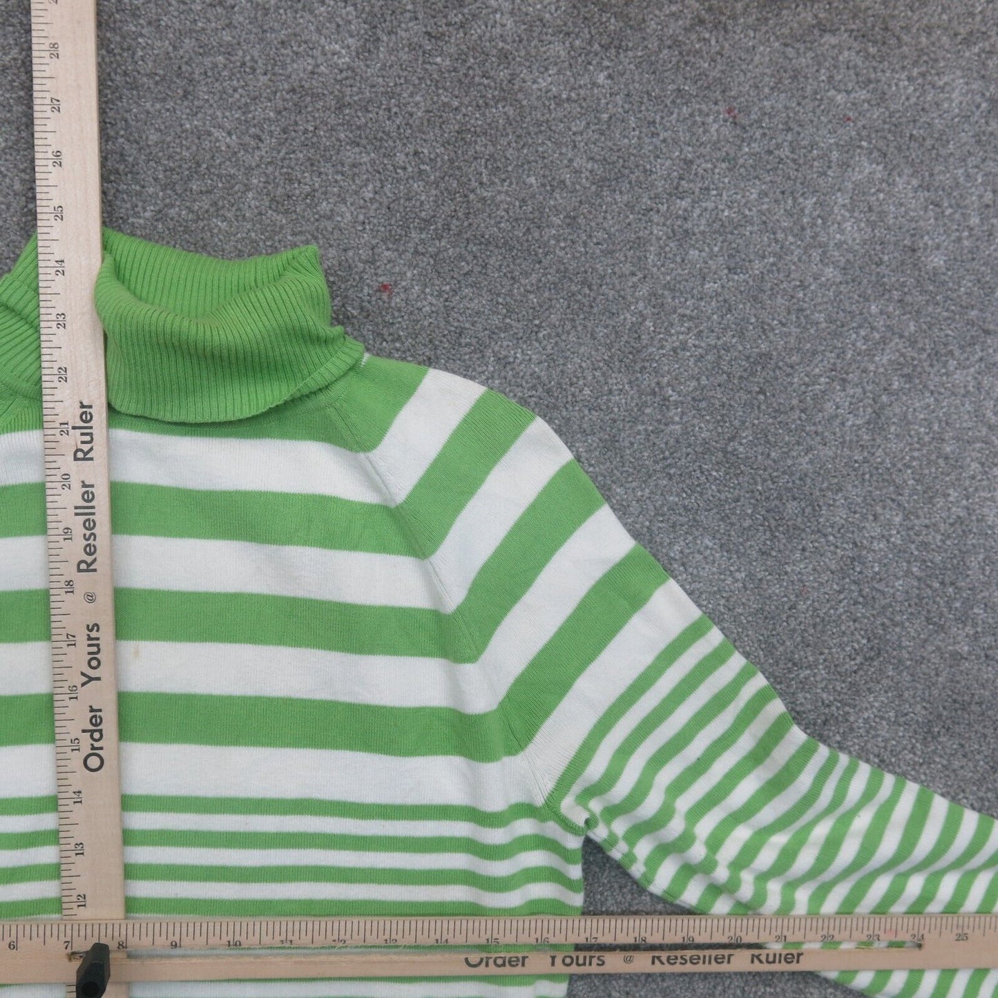 Talbots Womens Pullover Sweater Knitted Striped Long Sleeves Green White Size M
