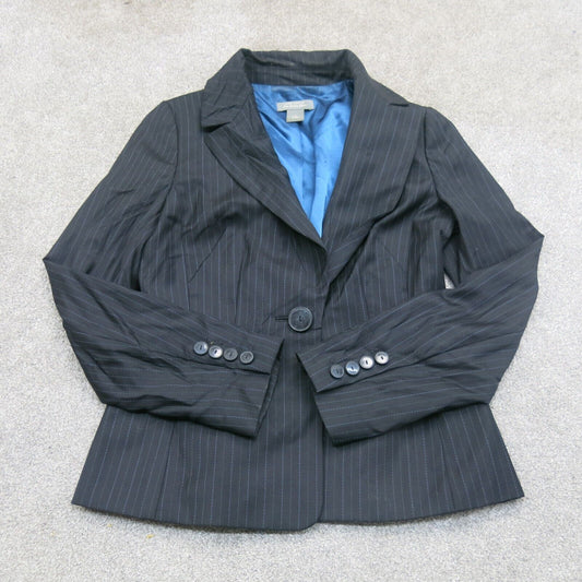 Ann Taylor Womens Pin Striped Blazer Coat Single Breasted Long Sleeve Black SZ 4