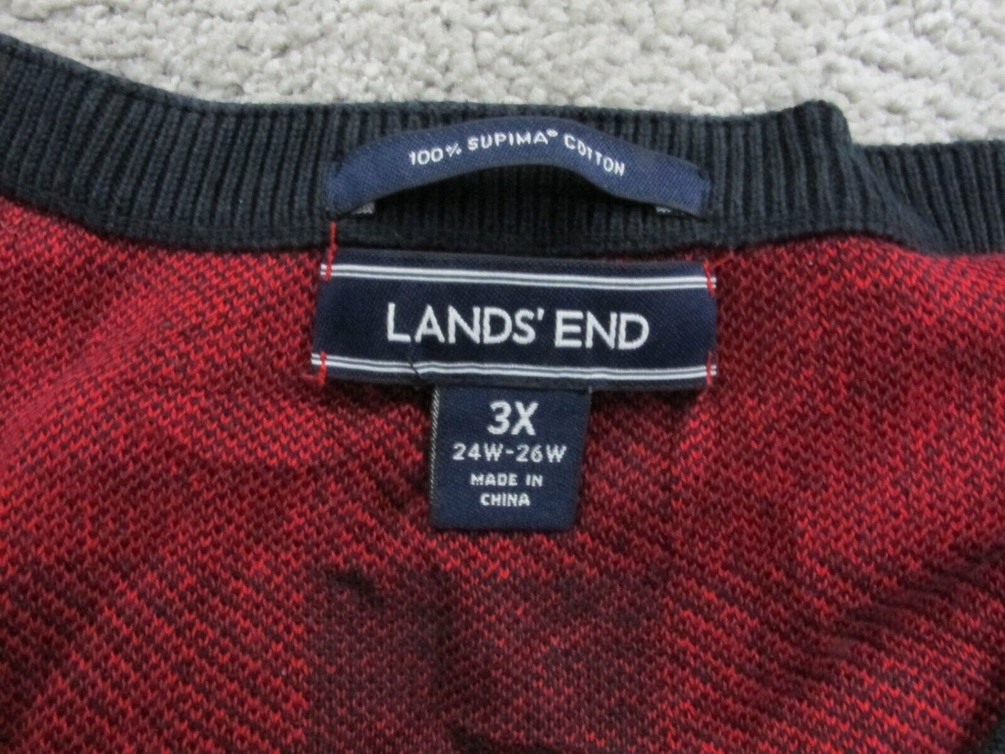 Lands End Women Knitted Sweater 34 Sleeve Round Neck 100% Supima Cotton Red 3X