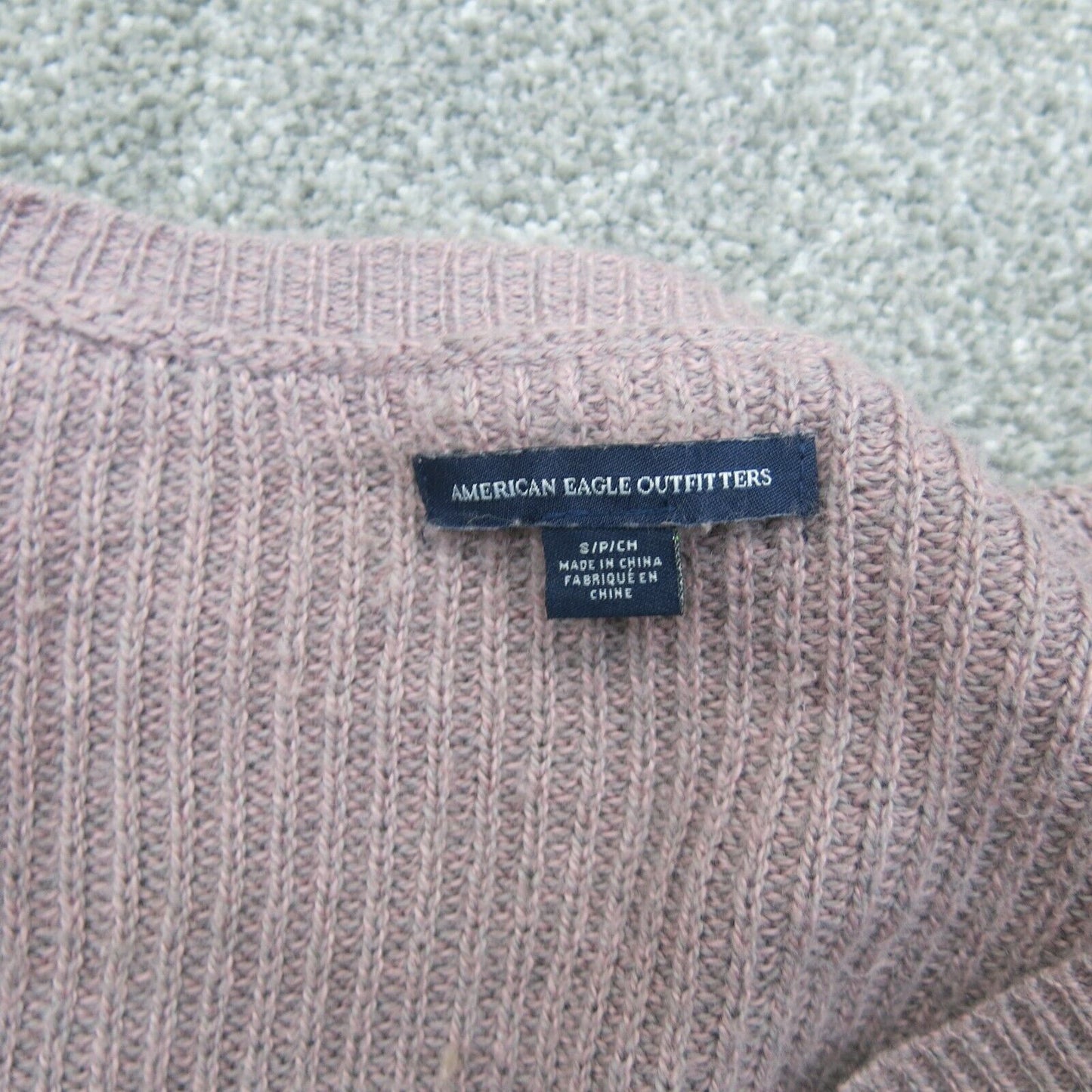 American Eagle Womens Pullover Sweater Floral Long Sleeves Nude Pink Size Small