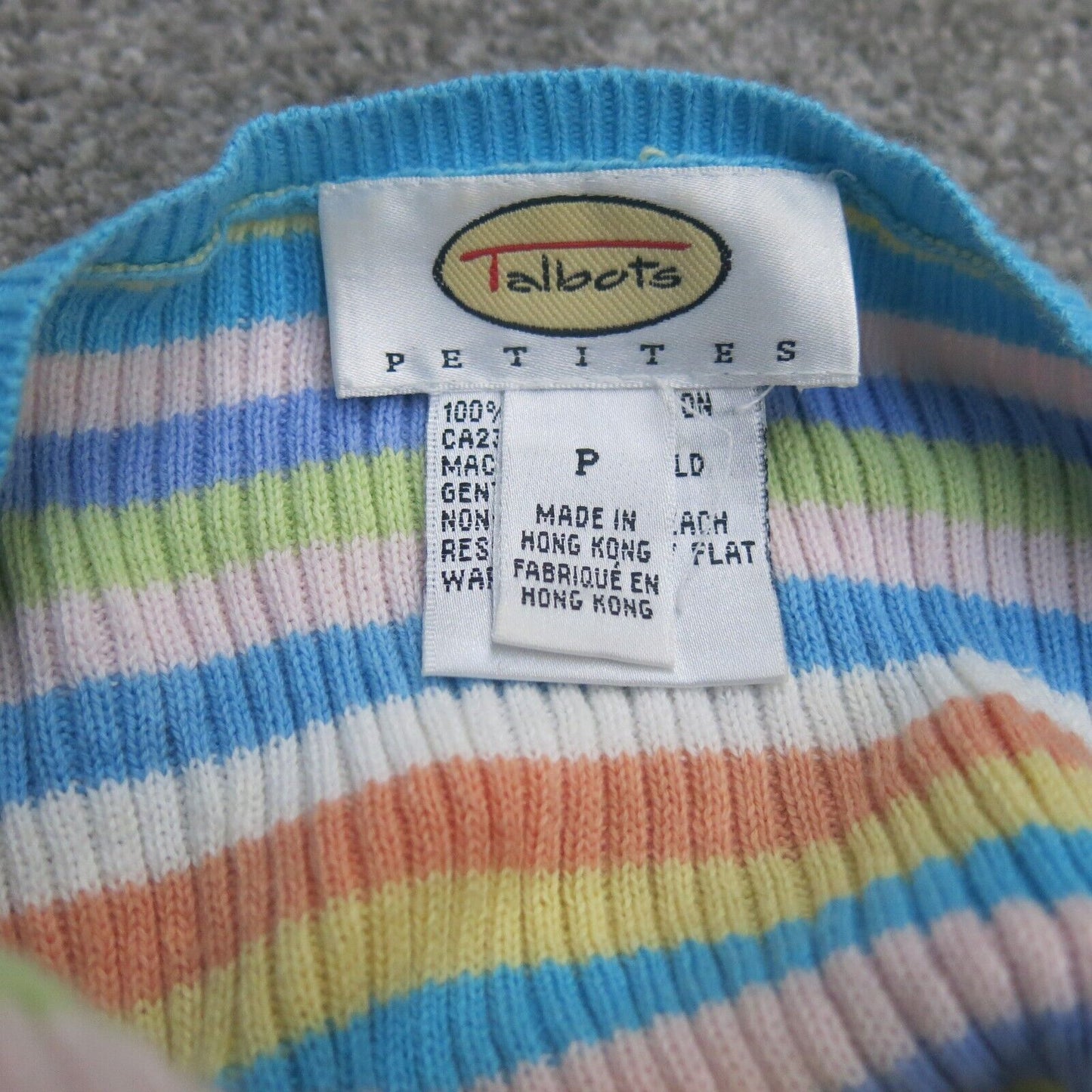 Talbots Petite Womens Pullover Sweater Striped Short Sleeves Blue White Size P