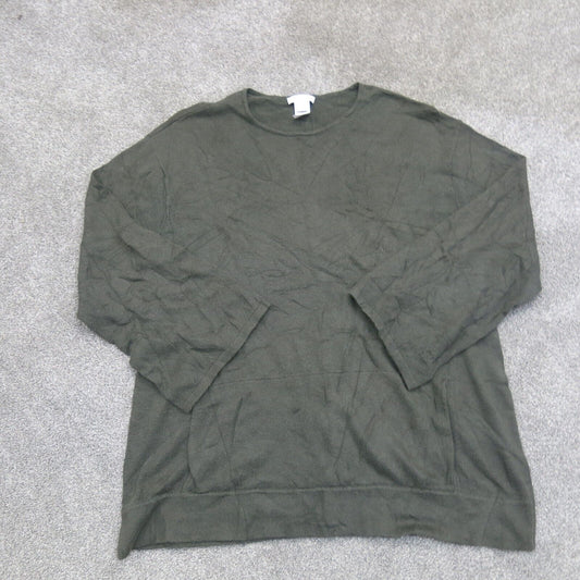 Pure Jill Mens Sweater Crew Neck 3/4 Sleeves Kangaroo Pockets Olive Green SZ XS