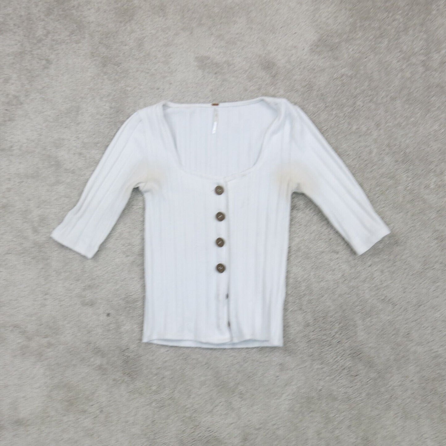 Free People Womens Cardigan Sweater Front Button 3/4 Sleeves White Size Small