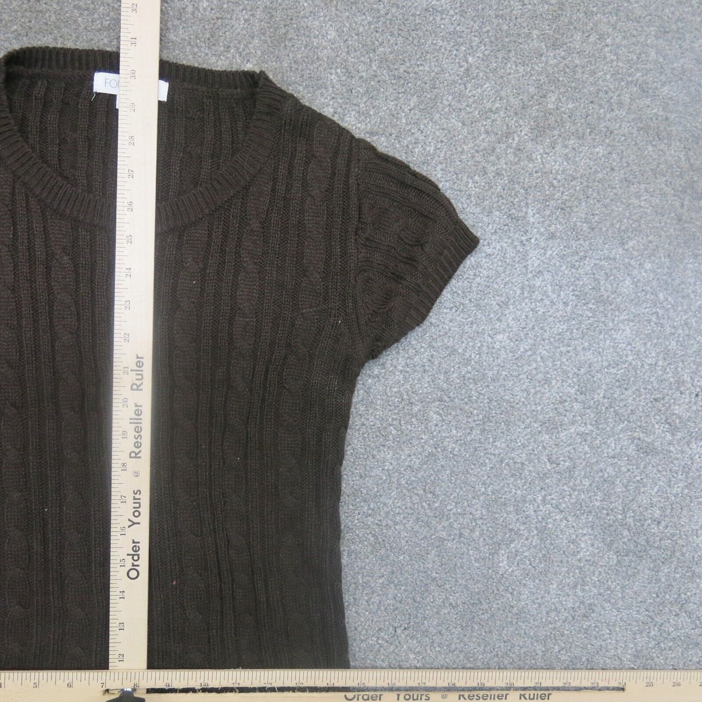 Forever 21 Womens Pullover Knitted Sweater Cap Sleeves Round Neck Brown Size S/P