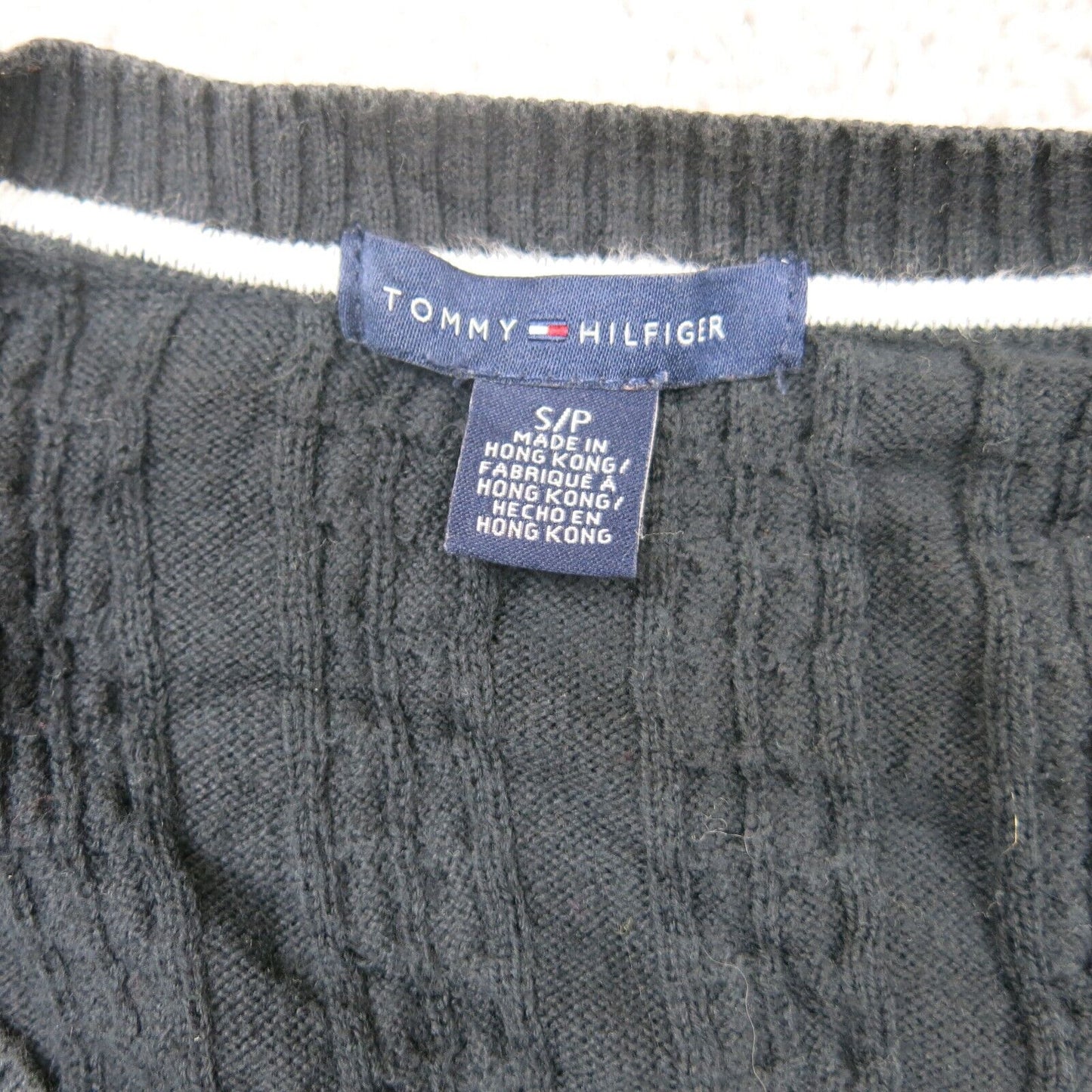 Tommy Hilfiger Womens Pullover Sweater Knitted Long Sleeve V Neck Black SZ Small