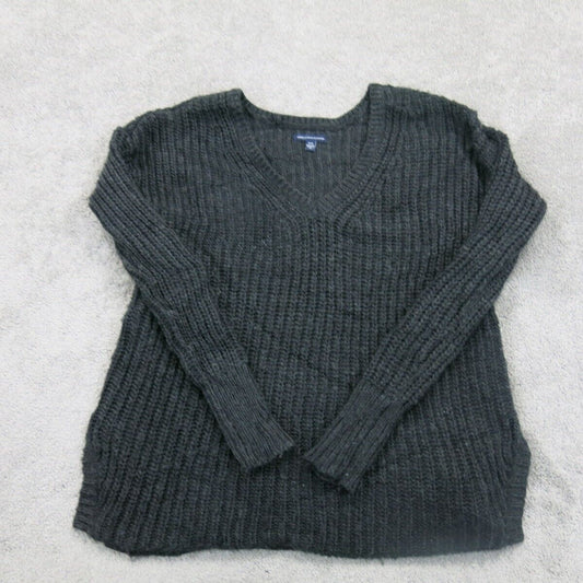American Eagle Women Pullover Knitted Sweater Long Sleeve Black Size Medium