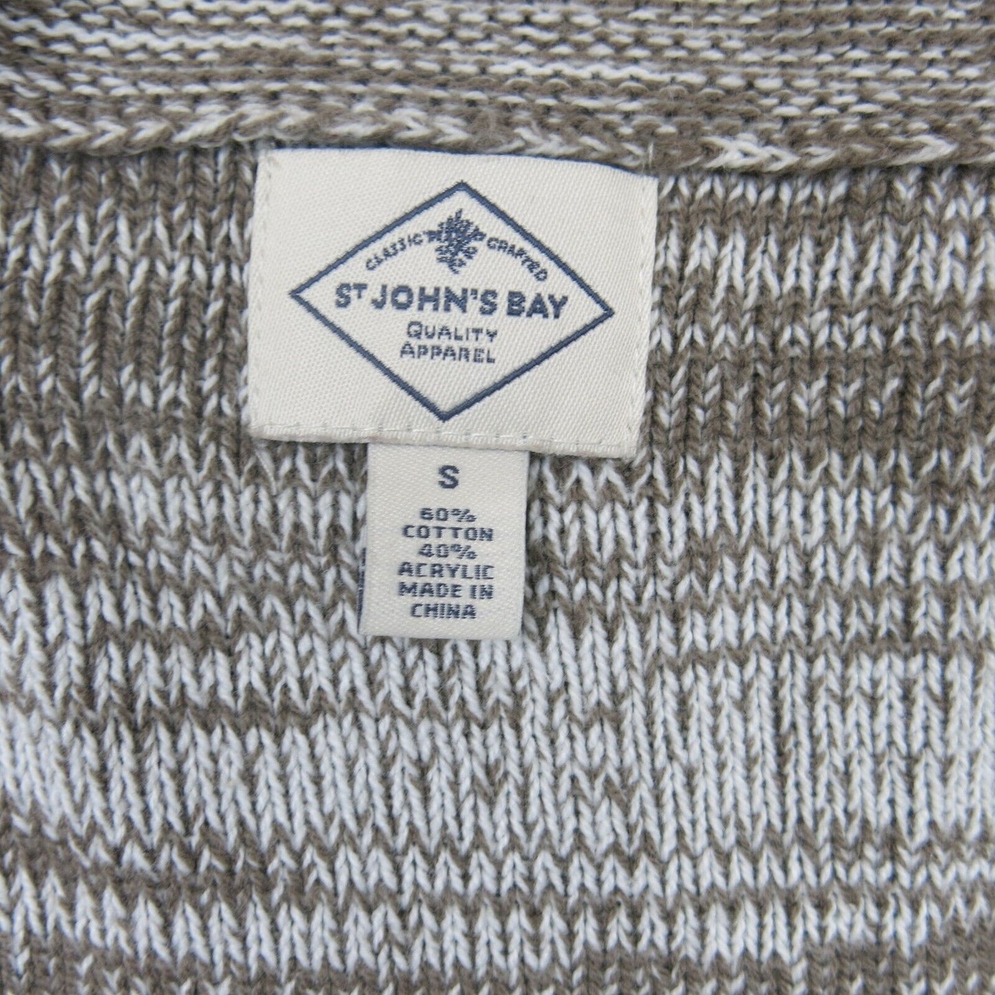 ST Johns Bay Womens Sweater Pullover Long Sleeves Crew Neck Brown White Size S