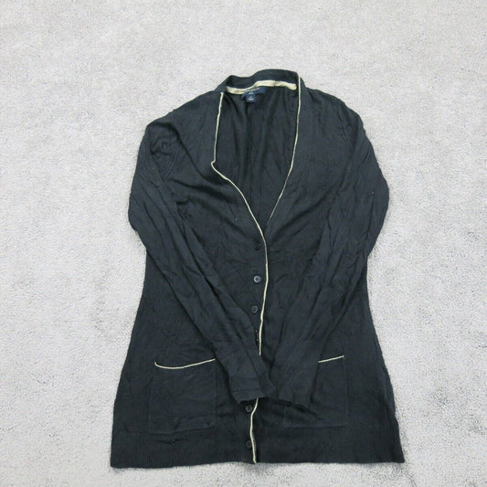 Banana Republic Womens Cardigan Sweater Front Button Long Sleeve Pocket Black S
