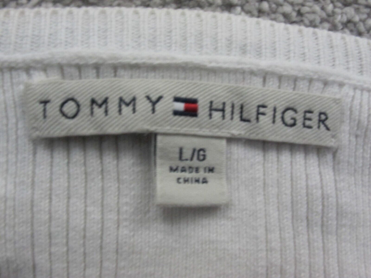 Tommy Hilfiger Womens Pullover Sweater V Neck Long Sleeve Logo White Size Large