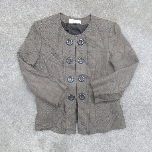 Tahari Womens Pea Coat Double Breasted Long Sleeves Round Neck Light Brown SZ 14