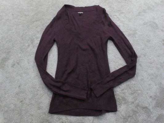 Express Womens Pullover Sweater Knitted Long Sleeves V Neck Dark Purple Size L