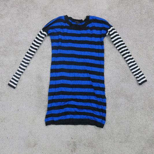 Express Womens Pullover Sweater Knitted Scoop Neck Striped Black Blue Size Small
