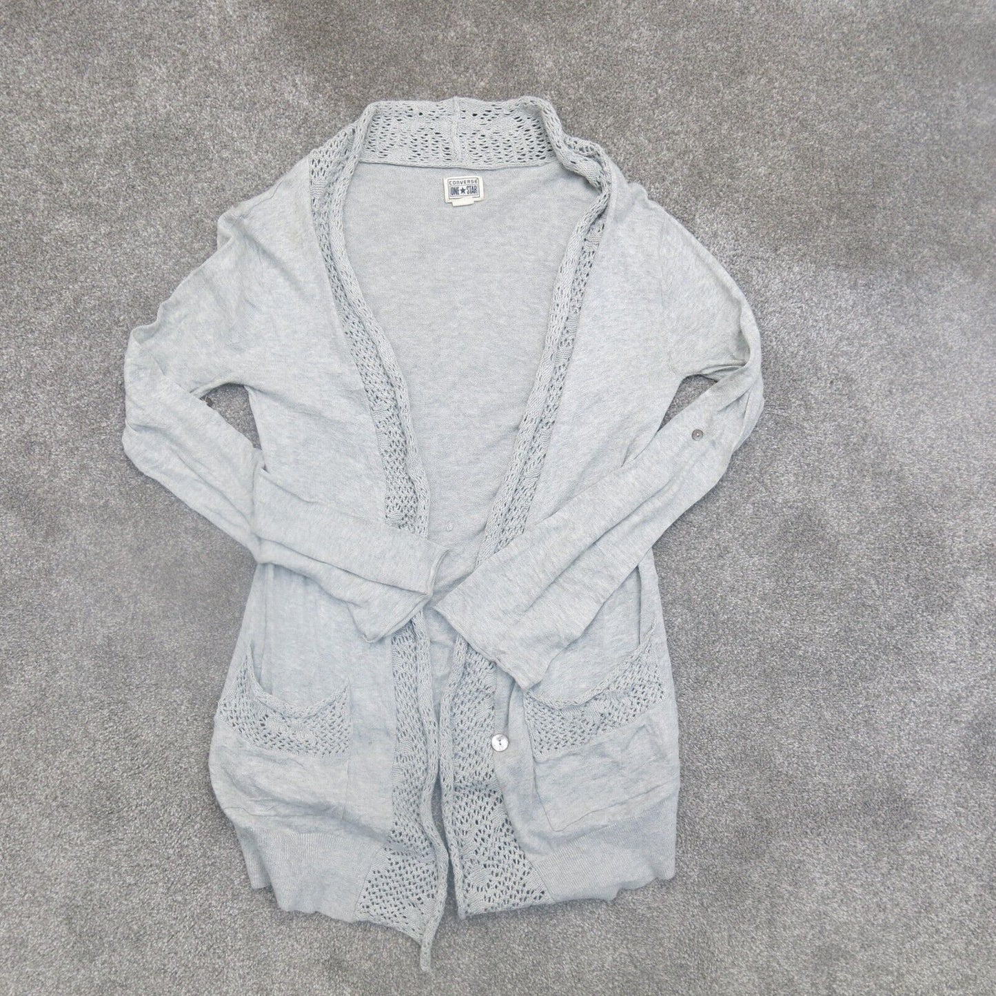 Converse One Star Womens Cardigan Shrug Sweater Open Front Pockets Gray Size XS