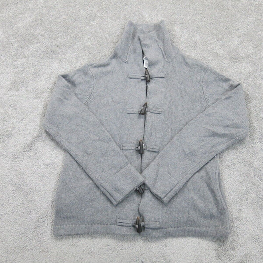 Talbots Womens Cardigan Sweater Knitted Long Sleeve Buckle Gray Size Small