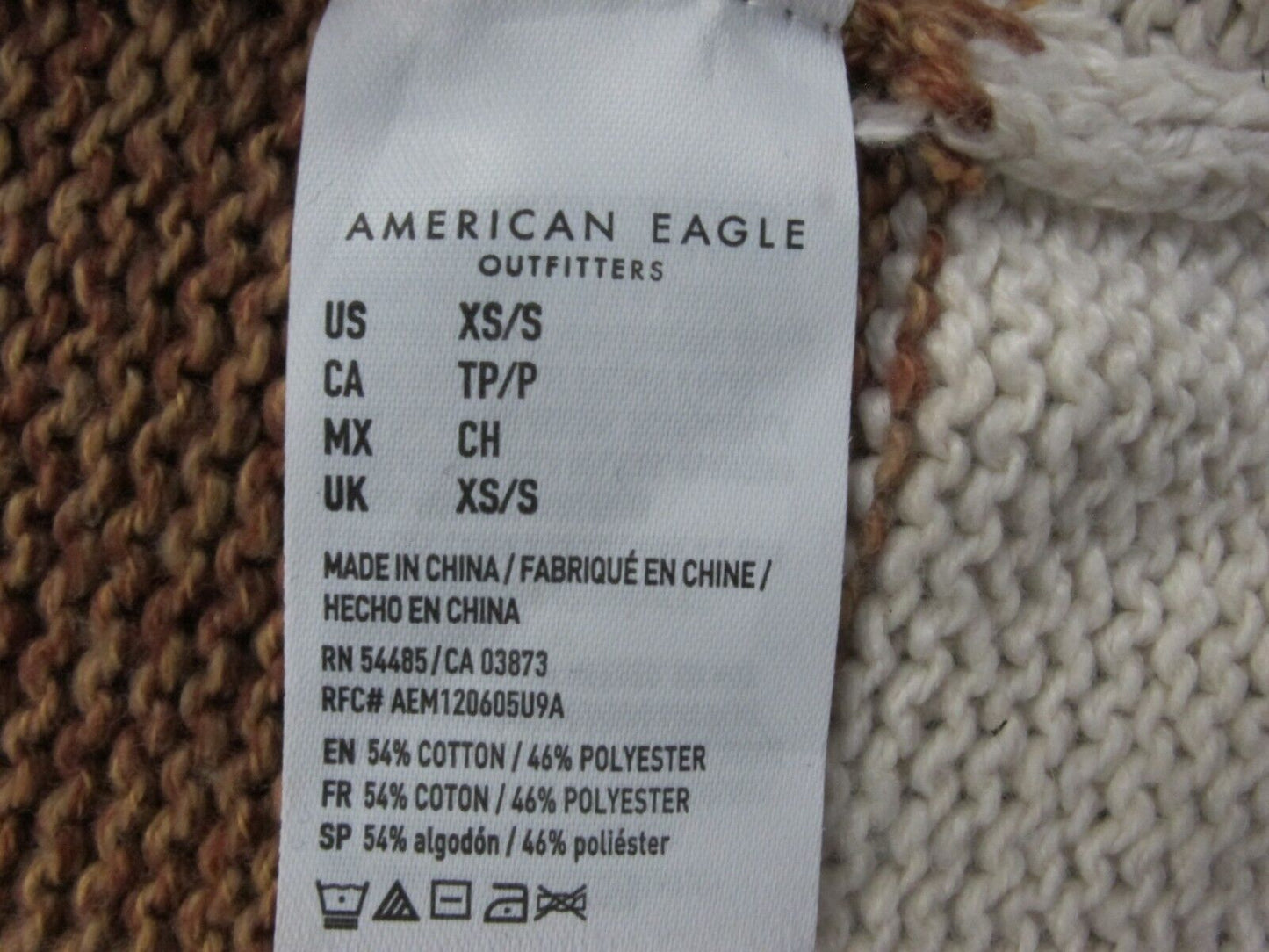 American Eagle Womens Cardigan Sweater Striped Long Sleeves Brown White Size XS