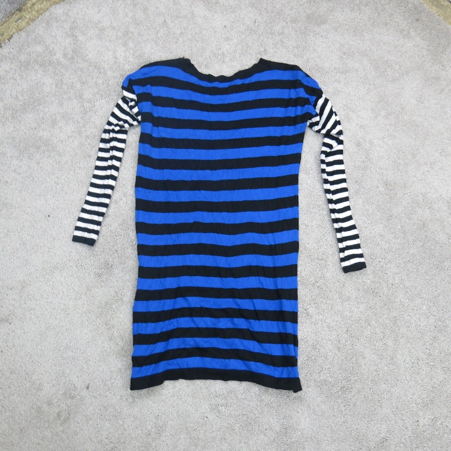 Express Womens Pullover Sweater Knitted Scoop Neck Striped Black Blue Size Small