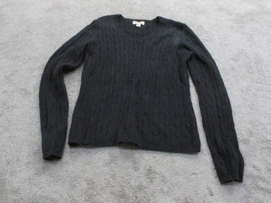 ST. Johns Bay Womens Pullover Knitted Sweater Long Sleeves V Neck Black Size S